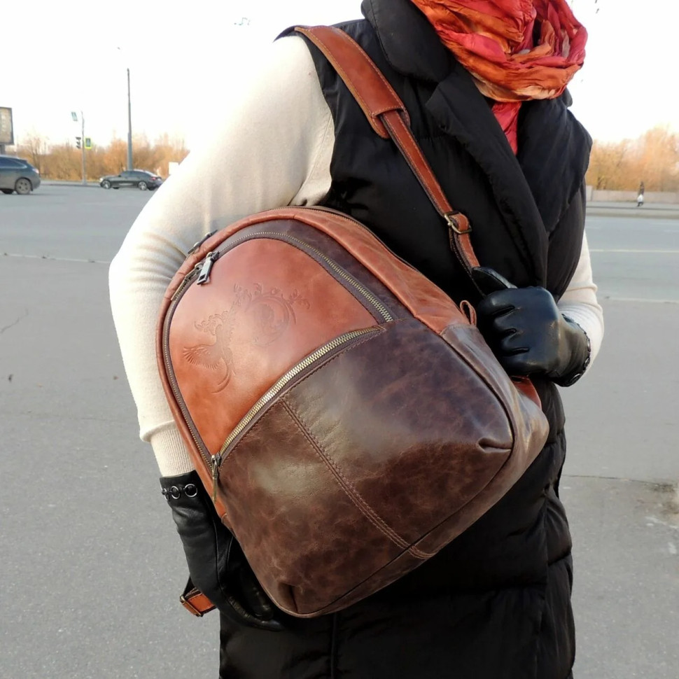 Рюкзак женский Natalia Kalinovskaya Р-43.602-1 «Леона» коричневый/рыжий гладкий