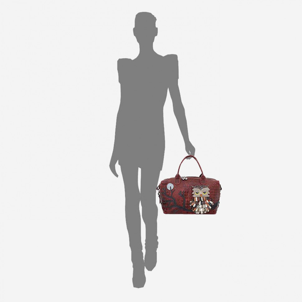 Сумка-саквояж Protege, ДС-195-93 Сова тёмно-коричневая рептилия