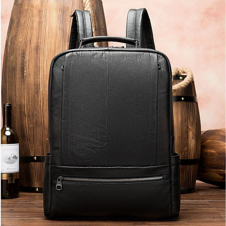 Большой мужской рюкзак из натуральной кожи 8723 чёрный