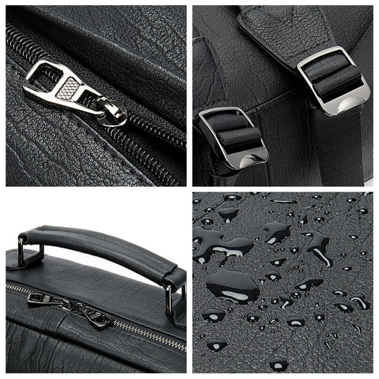 Большой мужской рюкзак из натуральной кожи 8723 чёрный