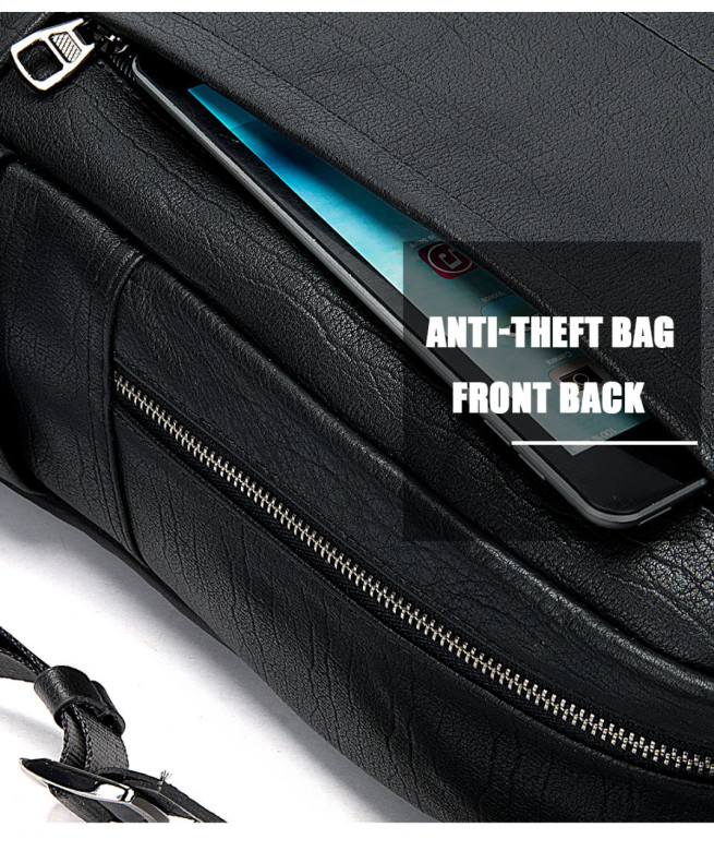 Большой мужской рюкзак из натуральной кожи 8723 чёрный