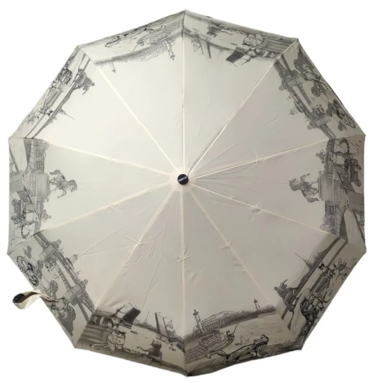 Зонт женский EuroClim 1843 "Коты", бежевый, полный автомат Зонт женский EuroClim 1843 "Коты", бежевый, полный автомат