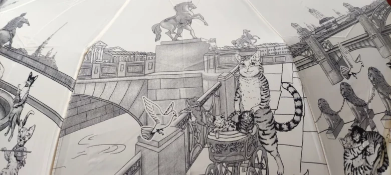 Зонт женский EuroClim 1843 "Коты", бежевый, полный автомат Зонт женский EuroClim 1843 "Коты", бежевый, полный автомат