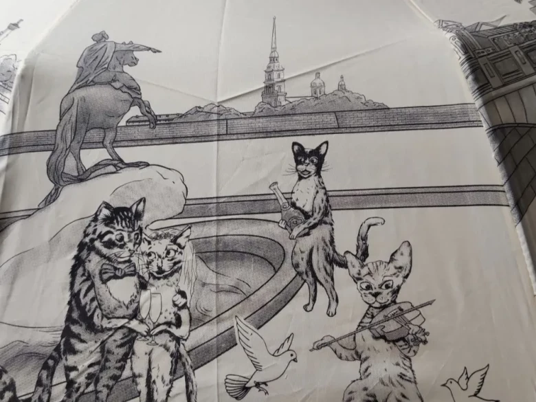 Зонт женский EuroClim 1843 "Коты", бежевый, полный автомат Зонт женский EuroClim 1843 "Коты", бежевый, полный автомат