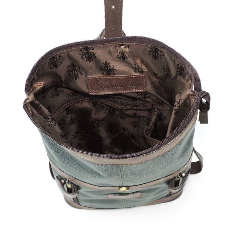 Кожаная сумка-рюкзак Natalia Kalinovskaya "Илайн" зеленая/коричневая