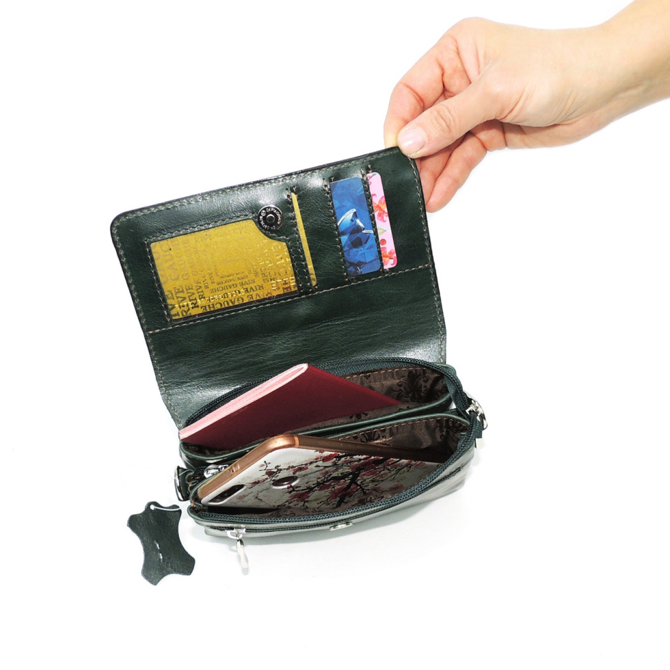 Женская сумочка кошелёк Natalia Kalinovskaya С53, «Ким» Птица зеленая Женская сумочка кошелёк Natalia Kalinovskaya С53, «Ким» Птица зеленая