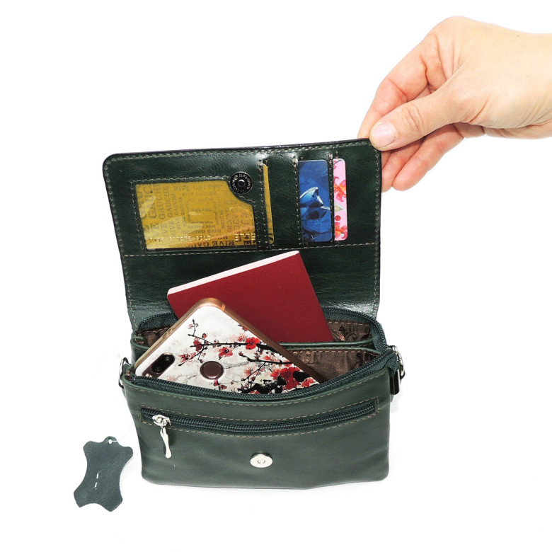 Женская сумочка кошелёк Natalia Kalinovskaya С53, «Ким» Птица зеленая Женская сумочка кошелёк Natalia Kalinovskaya С53, «Ким» Птица зеленая